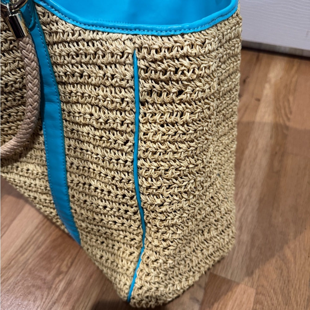 Talbots Tan and Blue Tote Bag - Picture 9 of 10